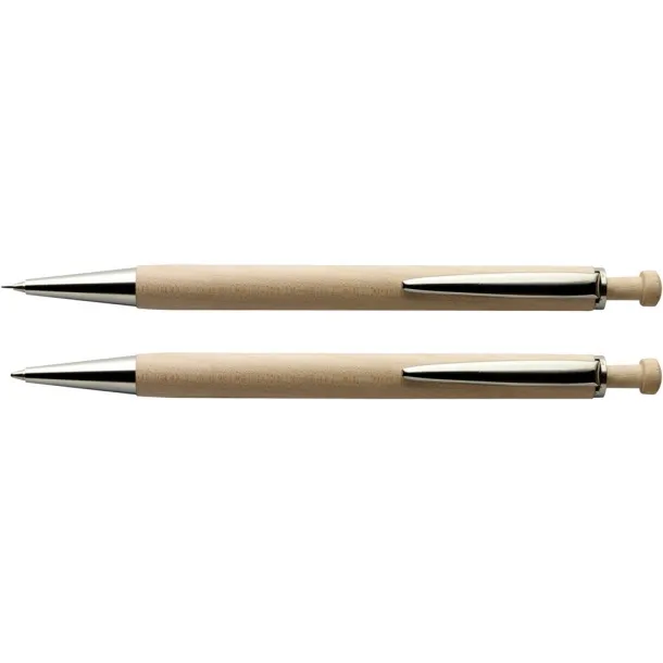  Writing set, ball pen and mechanical pencil wood