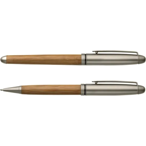  Writing set, ball pen and roller ball pen wood