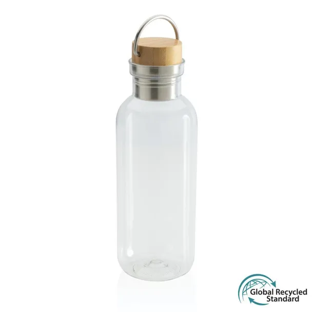  GRS RPET boca s poklopcem od FSC bambusa s ručkom, 680ml - XD Collection Prozirno