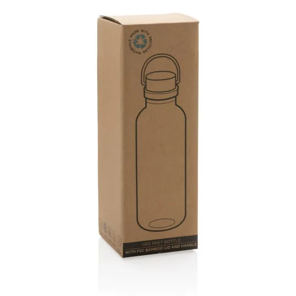  GRS RPET boca s poklopcem od FSC bambusa s ručkom, 680ml - XD Collection Prozirno