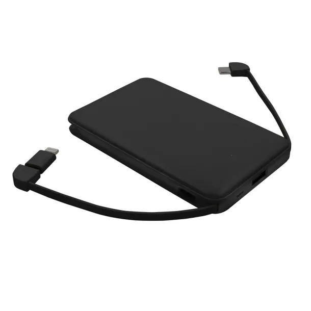  Prijenosna baterija s ugrađenim kablovima, 5 000 mAh Crna