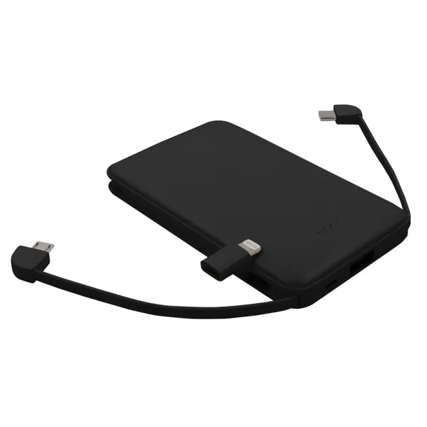  Prijenosna baterija 5000 mAh s ugrađenim kablovima Crna