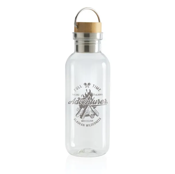  GRS RPET boca s poklopcem od FSC bambusa s ručkom, 680ml - XD Collection Prozirno