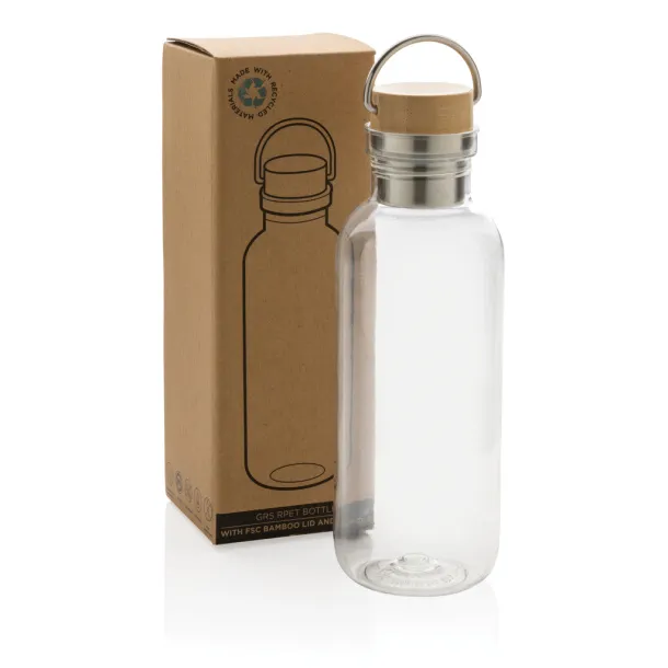  GRS RPET boca s poklopcem od FSC bambusa s ručkom, 680ml - XD Collection Prozirno
