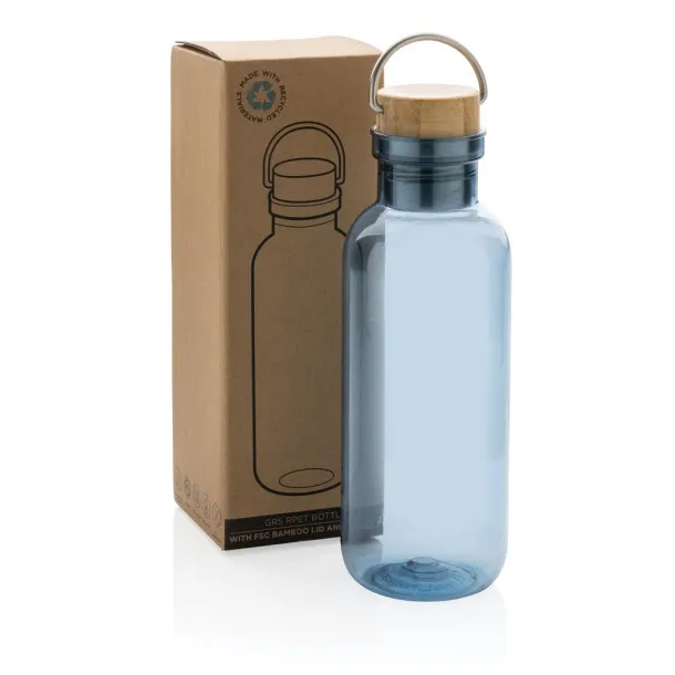  GRS RPET boca s poklopcem od FSC bambusa s ručkom, 680ml - XD Collection Plava