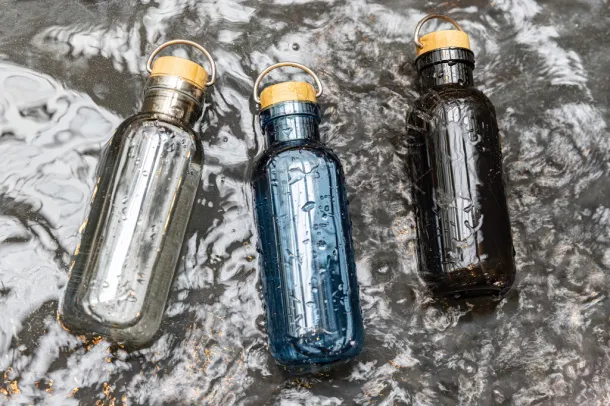  GRS RPET boca s poklopcem od FSC bambusa s ručkom - XD Collection Plava