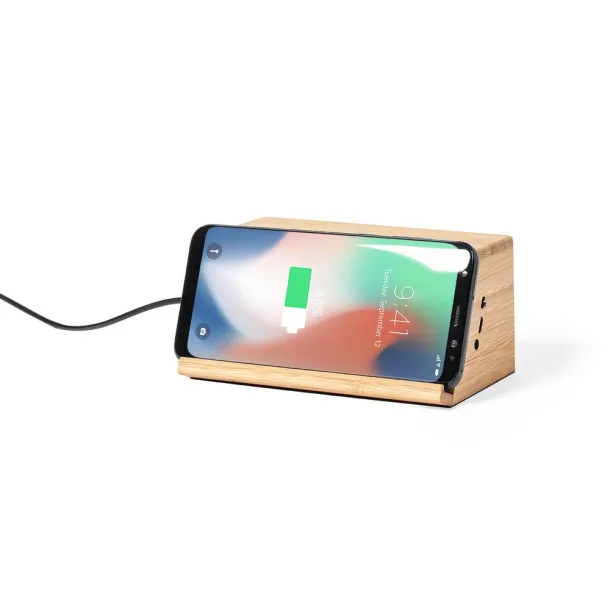  Bamboo wireless speaker 3W, wireless charger 10W light brown