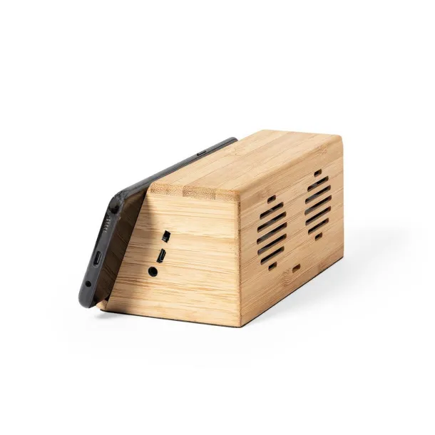  Bamboo wireless speaker 3W, wireless charger 10W light brown