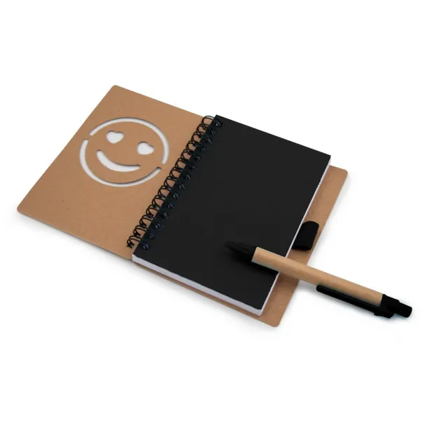  Notebook approx. B7 "smiling face" with ball pen Crna
