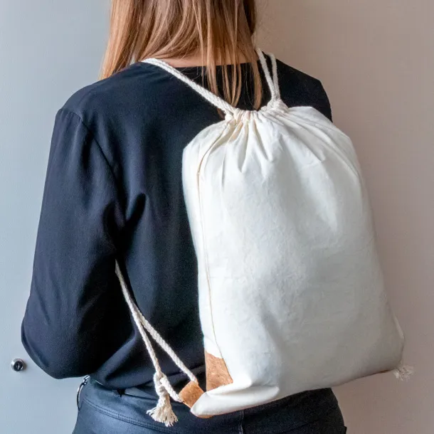 Rontay Cotton drawstring bag with cork element beige