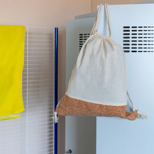 Rontay Cotton drawstring bag with cork element beige