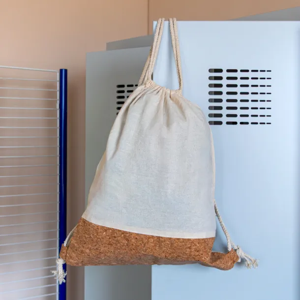 Rontay Cotton drawstring bag with cork element beige