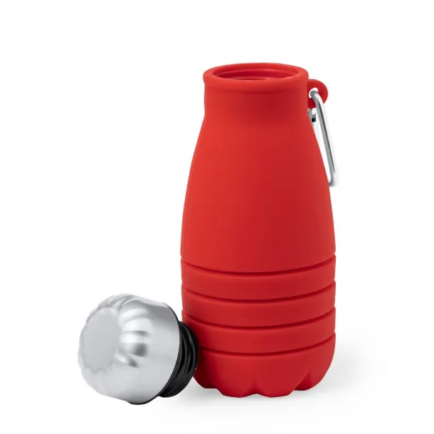  Foldable sports bottle 550 ml with carabiner clip Crvena
