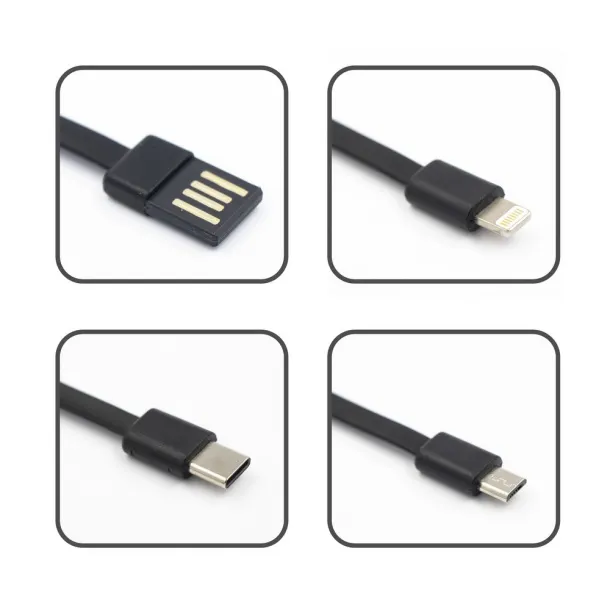  Prijenosna baterija s 3 kabela, 10 000 mAh Crna