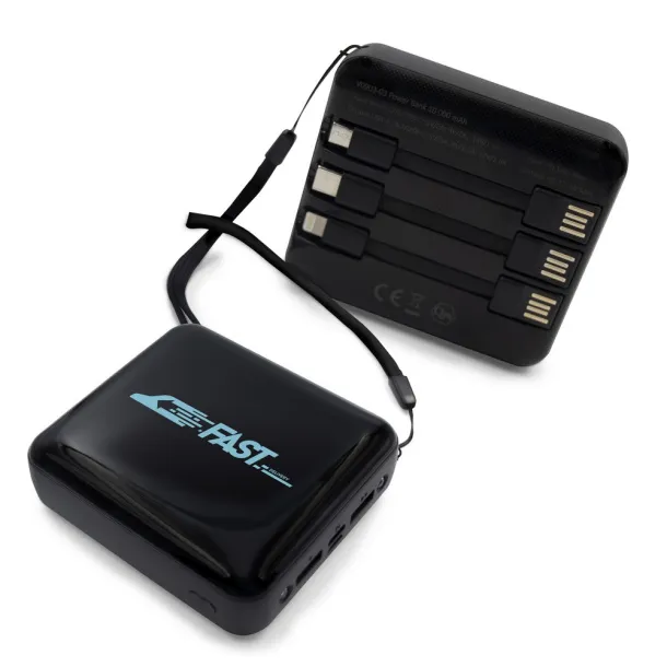  Prijenosna baterija s 3 kabela, 10 000 mAh Crna