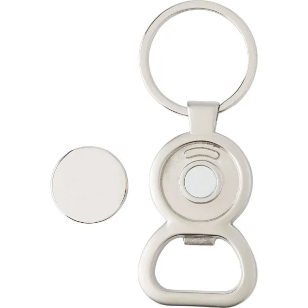  Keyring with shopping cart coin and bottle opener silver