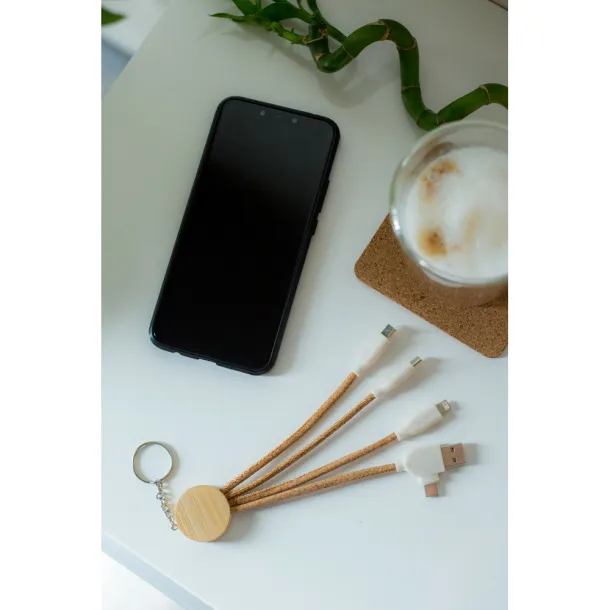 Antez Cork charging cable B'RIGHT, bamboo element, keyring Neutral