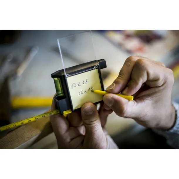  Measuring tape 2m, spirit level, memo pad, ball pen Crna