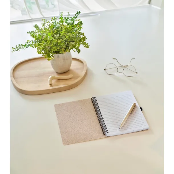  Wheat straw notebook approx. A5 with ball pen light brown