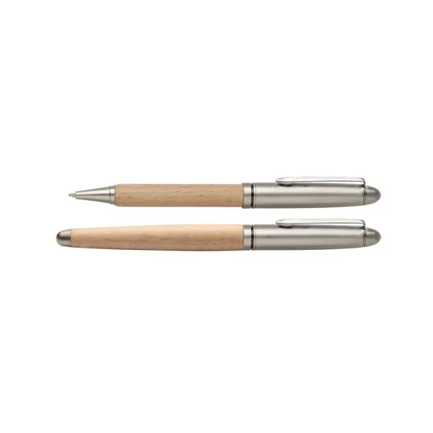  Writing set, ball pen and roller ball pen brown