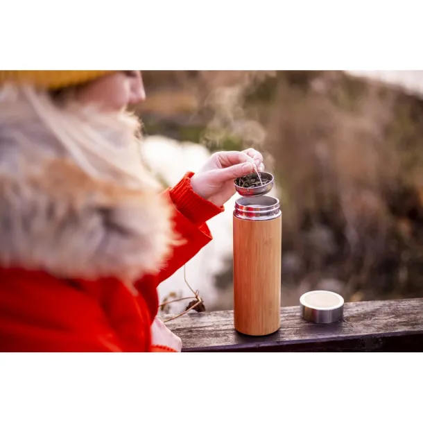  Bamboo vacuum flask 300 ml with sieve stopping dregs wood