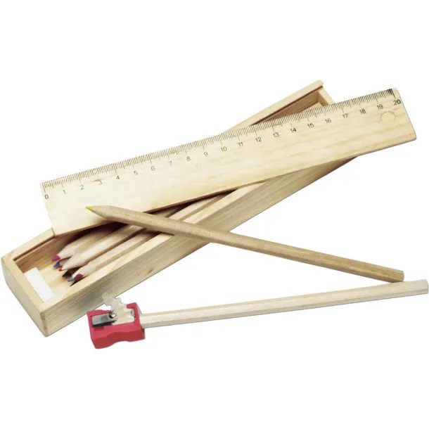  School set, pencil case wood