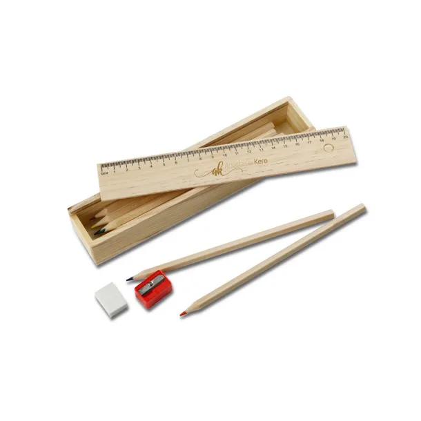  School set, pencil case wood