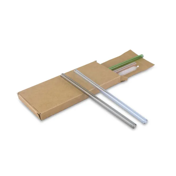  Glass reusable drinking straw set B'RIGHT, 4 pcs, cleaning brush with plate for personalization included Neutral