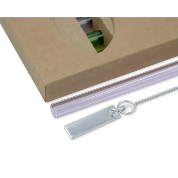  Glass reusable drinking straw set B'RIGHT, 4 pcs, cleaning brush with plate for personalization included Neutral
