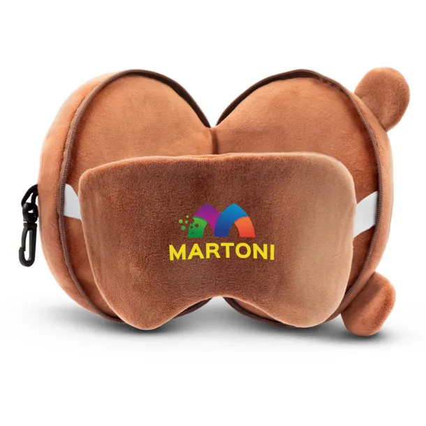 Ren Plush teddy bear, travel pillow, eye mask brown