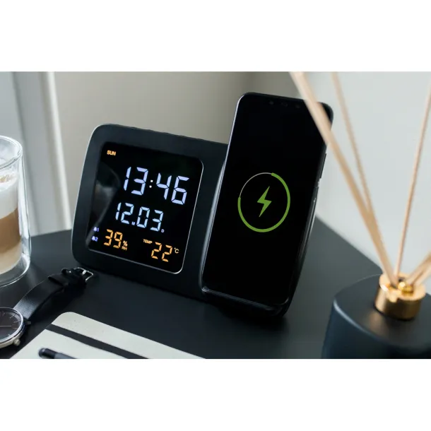 Isha Wireless charger 5W-15W Exclusive Collection, multifunctional digital clock Crna