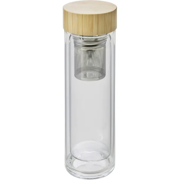  Glass vacuum flask 420 ml with sieve stopping dregs light brown