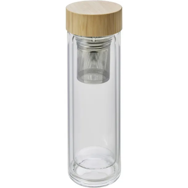  Glass vacuum flask 420 ml with sieve stopping dregs light brown