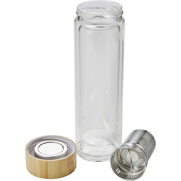 Glass vacuum flask 420 ml with sieve stopping dregs light brown