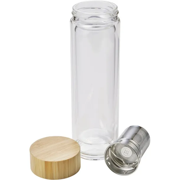  Glass vacuum flask 420 ml with sieve stopping dregs light brown