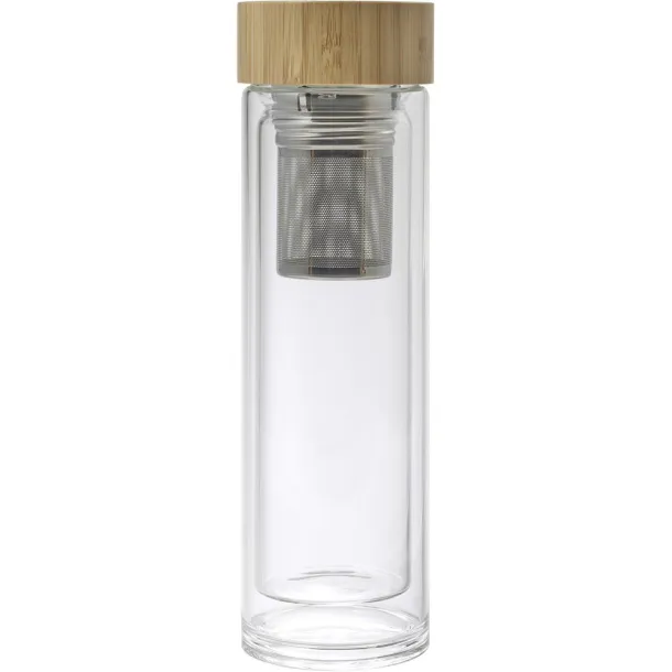  Glass vacuum flask 420 ml with sieve stopping dregs light brown