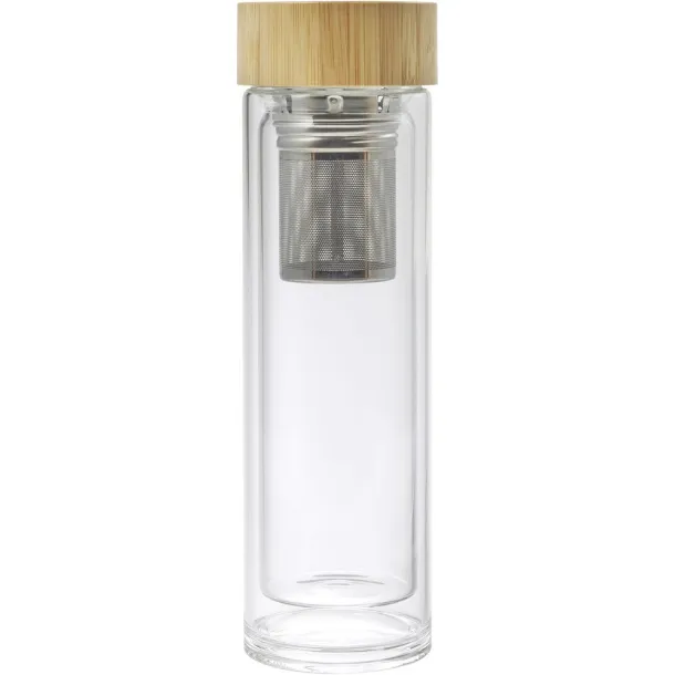  Glass vacuum flask 420 ml with sieve stopping dregs light brown