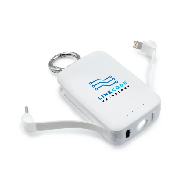 Dimetrice prijenosna baterija s karabinerom i svijetlom 1W, 4.000 mAh Bijela