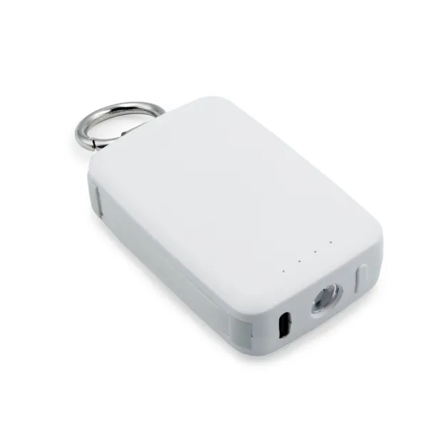 Dimetrice prijenosna baterija s karabinerom i svijetlom 1W, 4.000 mAh Bijela