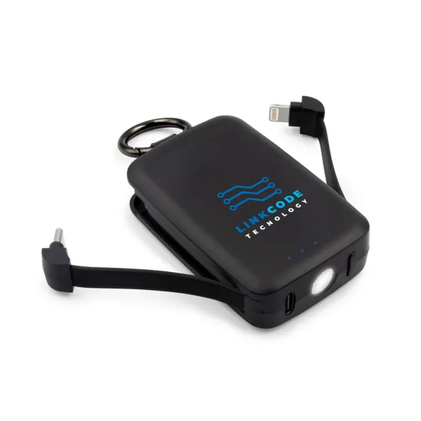 Dimetrice prijenosna baterija s karabinerom i svijetlom 1W, 4.000 mAh Crna