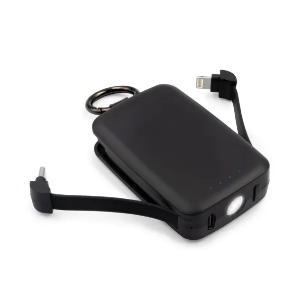 Dimetrice prijenosna baterija s karabinerom i svijetlom, 1 W - 4 000 mAh Crna