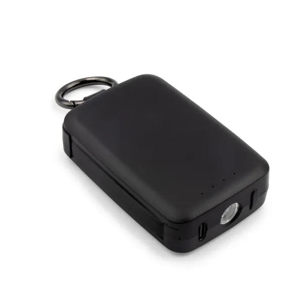 Dimetrice prijenosna baterija s karabinerom i svijetlom 1W, 4.000 mAh Crna