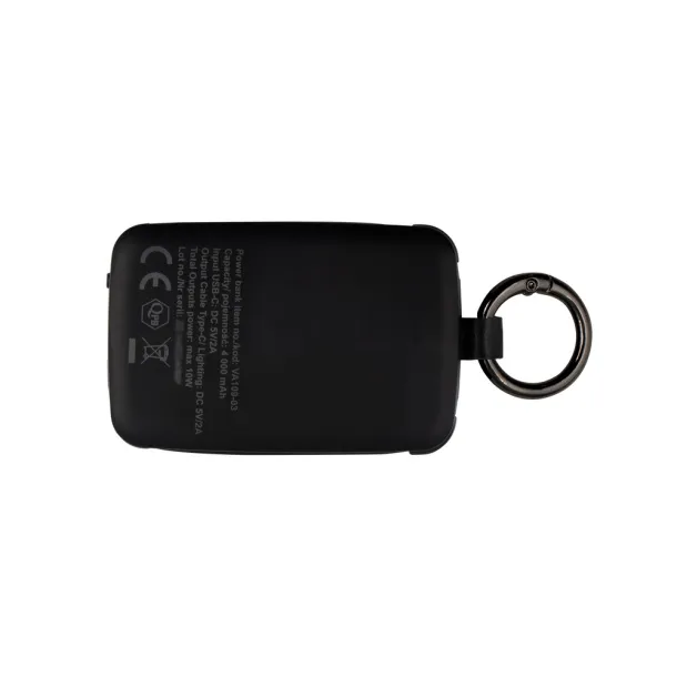 Dimetrice prijenosna baterija s karabinerom i svijetlom 1W, 4.000 mAh Crna