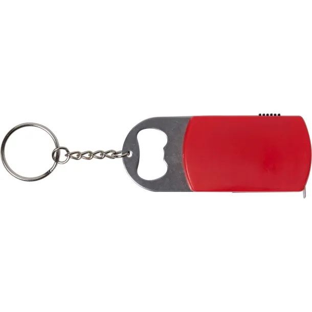 Keyring, bottle opener, LED light, measuring tape 1m Crvena