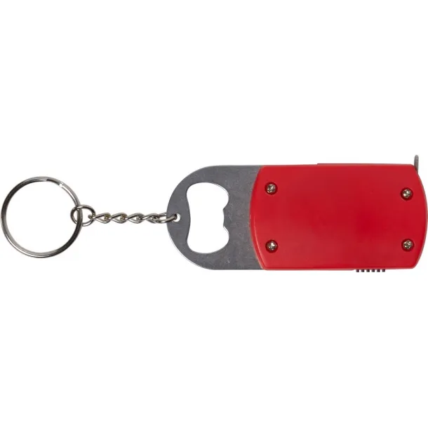  Keyring, bottle opener, LED light, measuring tape 1m Crvena