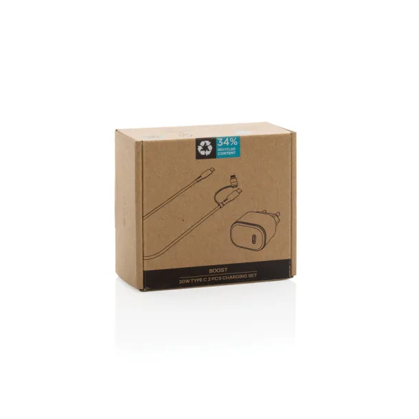 Boost 2-dijelni set za punjenje, 20W tip C, od RCS recikliranog PET-a - XD Collection Crna 