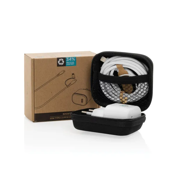 Boost 2-dijelni set za punjenje, 20W tip C, od RCS recikliranog PET-a - XD Collection Crna 