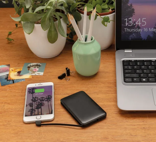  5.000 mAh Pocket Powerbank with integrated cables - XD Collection Black
