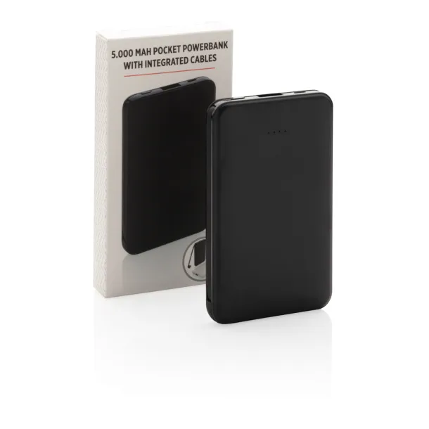  5.000 mAh Pocket Powerbank with integrated cables - XD Collection Black