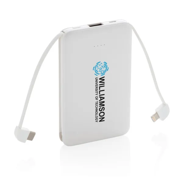  5.000 mAh Pocket Powerbank with integrated cables - XD Collection White